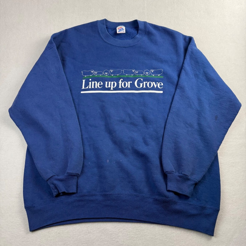 Vintage Jerzees Super Sweats Blue Sheep Graphic Sweatshirt XXL Made in USA 90s